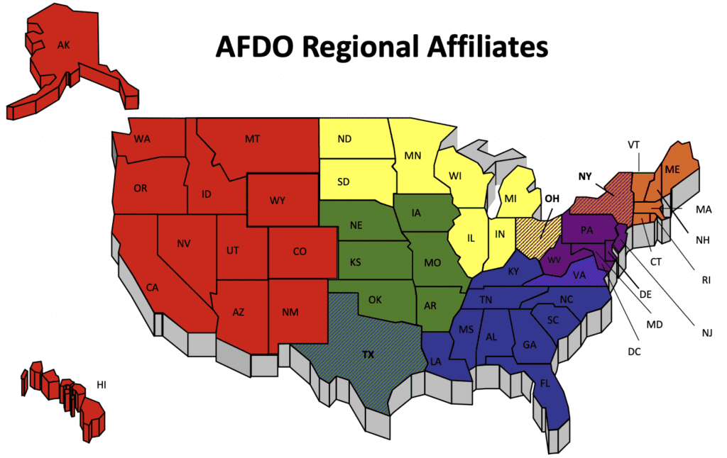 AFDO regional affiliate map
